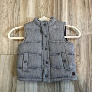 Janie and Jack Puffer Vest 2T‎ Herringbone Gray Padded Warm Toddler Cotton